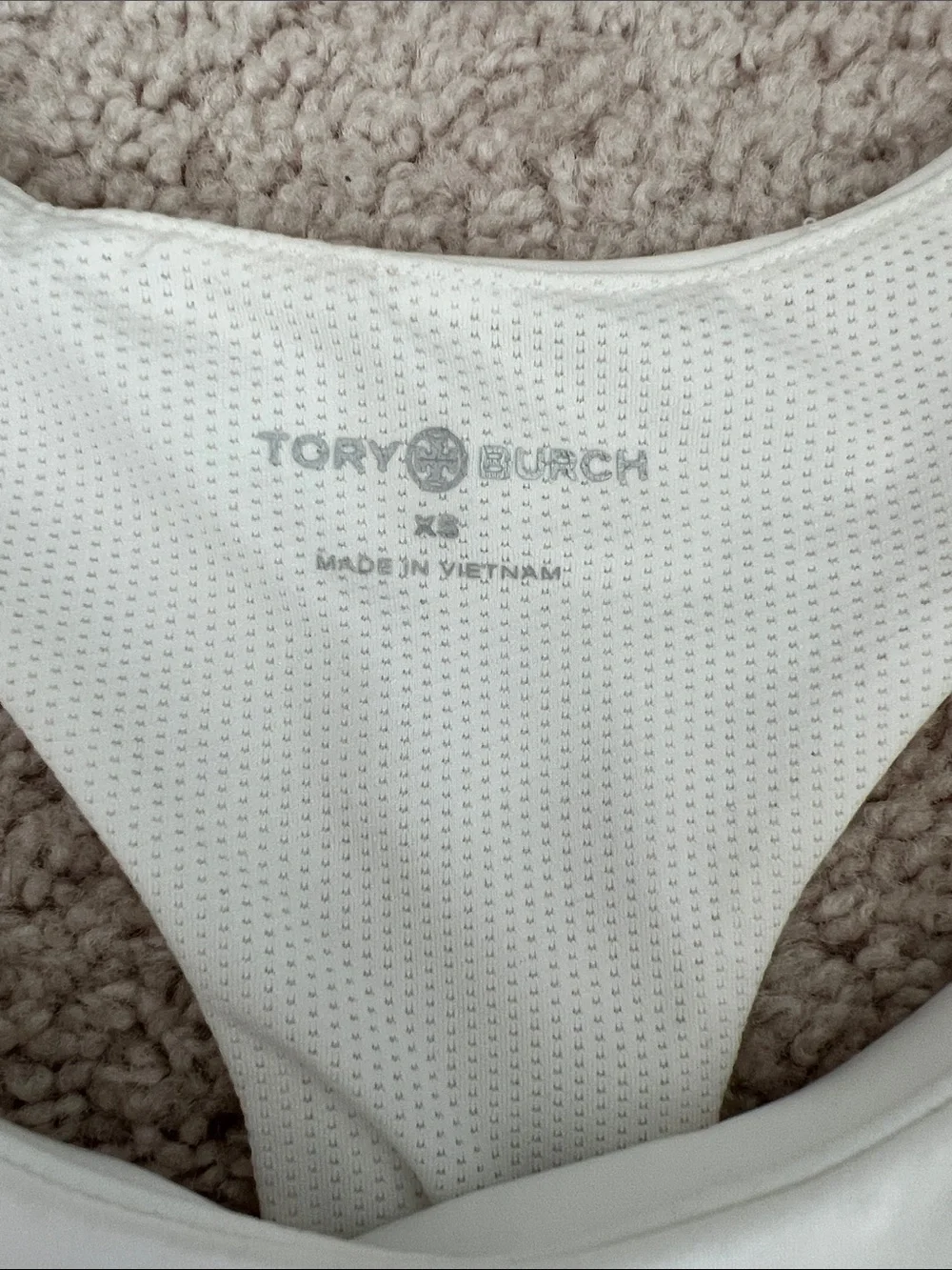Tory Burch White Athletic Racerback Tank Top with Black Stripe Detail